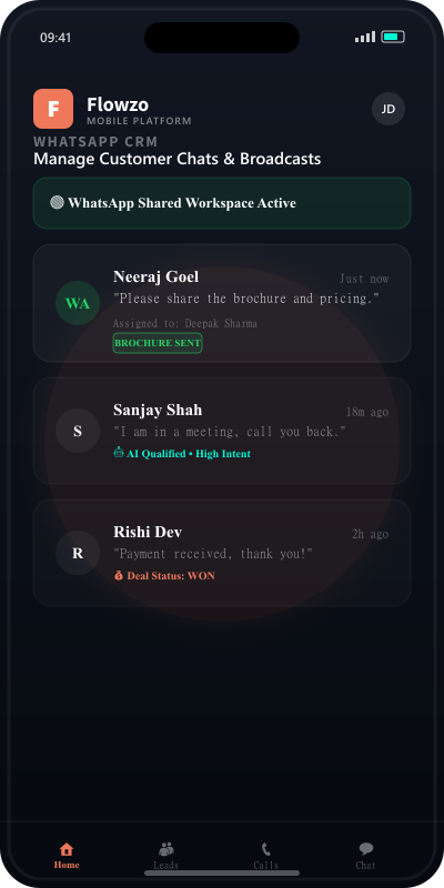 WhatsApp CRM App Screen